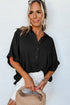 Collared Half Buttons Folded Short Sleeve Oversize Top